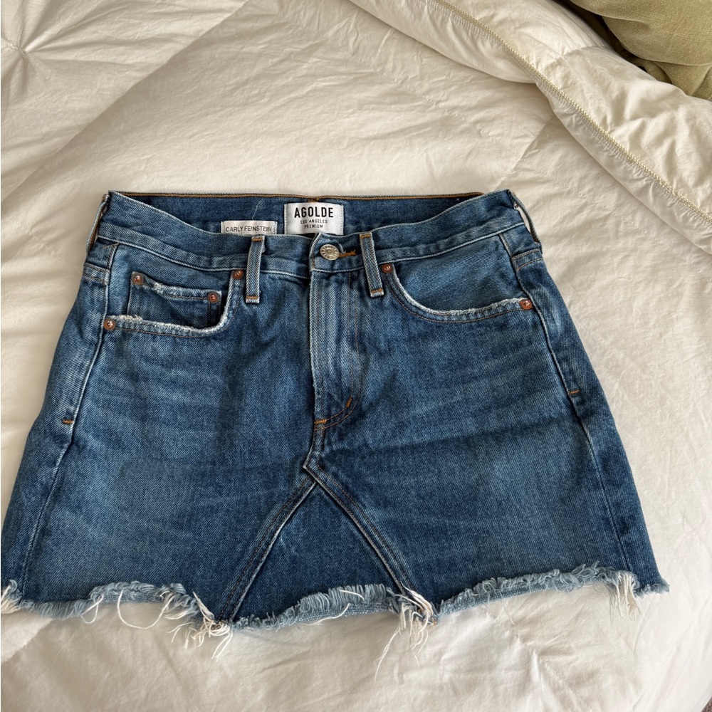 Agolde Distressed Blue Denim Mini Carly Feinstein denim skirt size 23